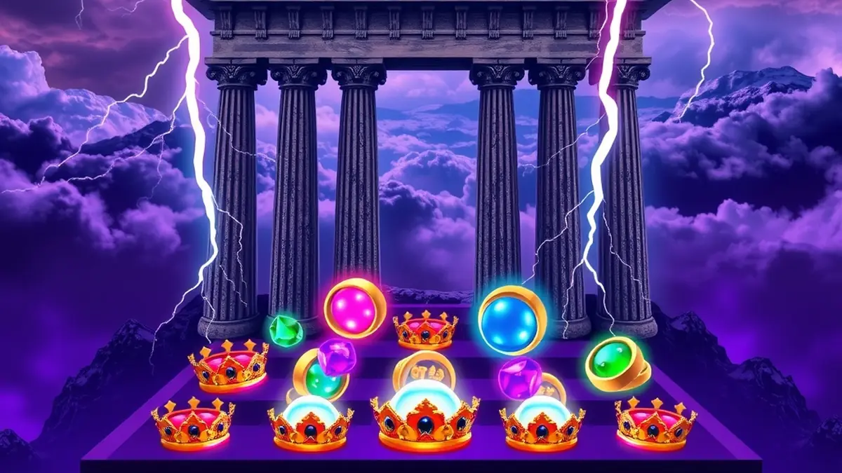 Lightning striking glowing multiplier orbs at Gates of Olympus temple