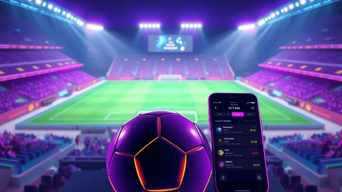 Floodlit football stadium with phone for live sports betting