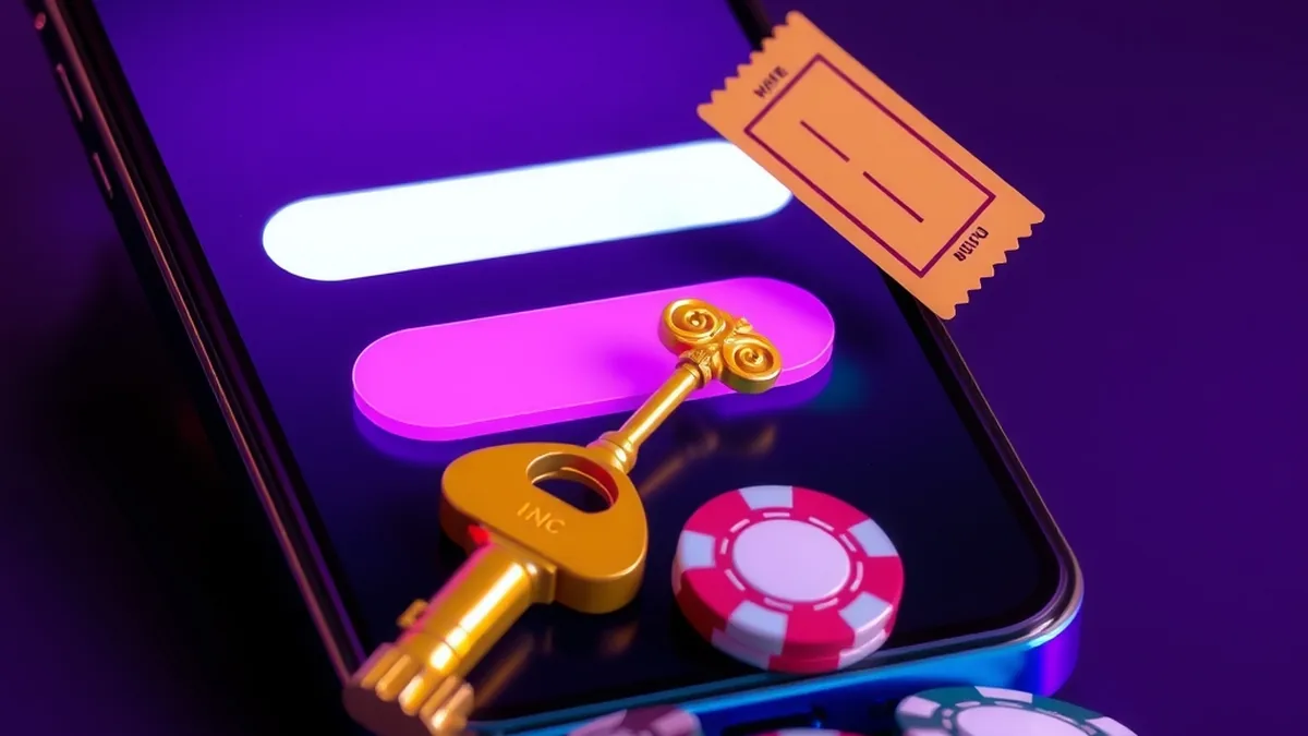 Smartphone with blank code field and golden key for a casino promo code